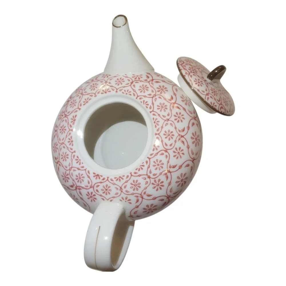 Italian Tea Pot‎ White With Red Floral Pattern